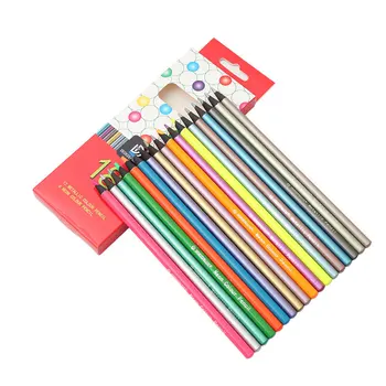 6-цветные флуоресцентные и 12-цветные карандаши металлического цвета, 18 шт., коробка с набором карандашей для рисования с ручной росписью для обучения рисованию детей