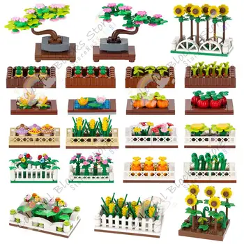 Серия Farm MOC Овощные Фруктовые поля Строительные блоки Бонсай Выращивание подсолнечника Декоративные кирпичи для сборки растений Игрушки для детей