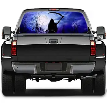 Наклейка на заднее стекло грузовика Grim Reaper, графическая наклейка на окно автомобиля, перфорированная виниловая наклейка на заднее стекло для грузовика, внедорожника, фургона, пикапа