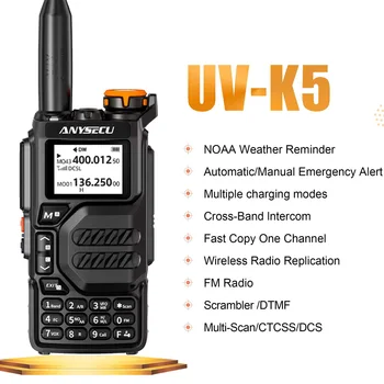 ANYSECU UV-K5 FM-радио мощностью 5 Вт с Предупреждением о погоде NOAA, Трехдиапазонное 136-174 МГц, 350-400 МГц, 400-470 МГц, с Голосовой Рацией со Скремблированием