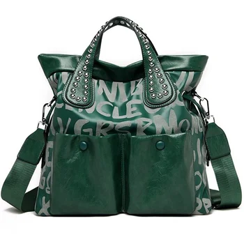 Новая модная женская сумка из кожи с заклепками и буквами, роскошные брендовые женские сумки через плечо, роскошные большие сумки, дизайнерская женская сумка-мессенджер