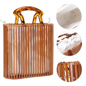 Новая творческая бамбуковая тканая сумка ins rattan holiday beach bag акриловая бамбуковая корзина bag