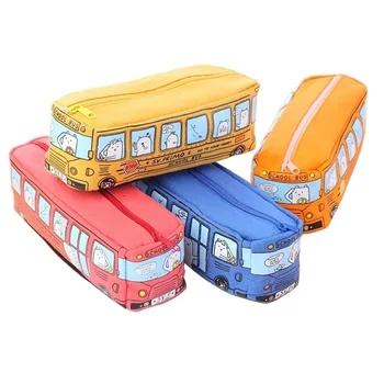 Автобус, милый пенал, холщовая коробка для канцелярских принадлежностей, большая вместительная сумка для ручек, школьные пеналы для детей, пенал для ручек, кавайные студенческие подарки