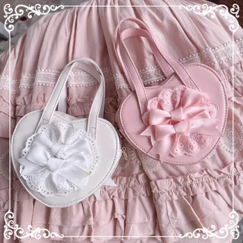 2023 Новая Лоскутная Кружевная Сумка С Бантом Для рук Cute Sweet PU Lolita Crossbody Bag Kawaii Uniform Heart Сумка Через плечо Bolso сумка