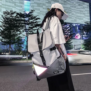 Нейлоновый уличный рюкзак для мужчин и женщин, студенческий рюкзак, светоотражающий геометрический цветовой контраст, дорожный рюкзак большой емкости