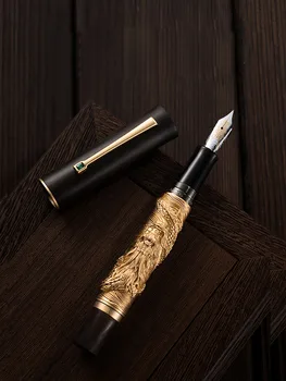Роскошная перьевая ручка Hongdian N24 Year Of The Dragon ограниченной серии из матового металла и красного дерева с полированным пером, офисная подарочная ручка для письма