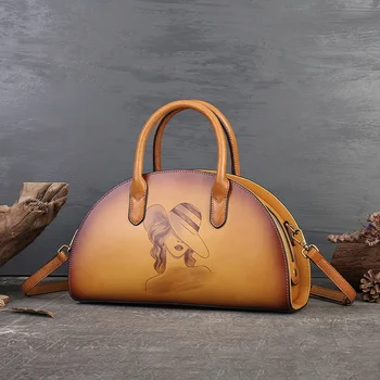 Женская сумка Новая кожаная сумка из воловьей кожи, фигурная сумка для клецек, национальная модная сумка через плечо