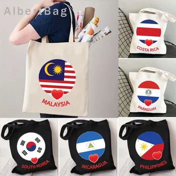 Малайзия Пакистан Южная Корея Свазиленд Руанда Палестина Коста-Рика Ниуэ Флаг страны Love Heart Circle Холщовая сумка-тоут Сумки
