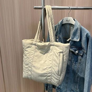 Сумки большой емкости для женщин, осенне-зимняя хлопковая сумка для покупок на одно плечо, модная трендовая сумка, женская сумка-тоут