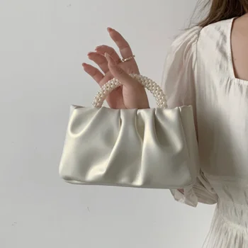 Модный женский клатч с жемчужной ручкой, сумочка для ужина, сумки роскошного дизайна, женские квадратные сумки через плечо, женская маленькая сумка-мессенджер