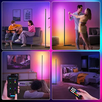 RGB угловой светильник для окружающей среды, светодиодный напольный светильник с дистанционным управлением, атмосферная рамка для спальни, украшение игровой комнаты, напольный светильник.