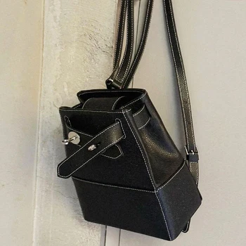 Женские сумки в японском стиле Роскошные дизайнерские сумки и портмоне 2023 Года Выпуска Из винтажной искусственной кожи, Черный простой рюкзак через плечо