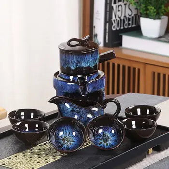 Набор из 8 шт. полуавтоматических чайных сервизов Китайский керамический чайный сервиз из фиолетовой глины Чайная чашка Набор чайных горшков Кунг-фу