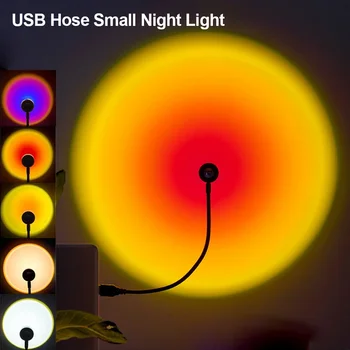 USB лампа Sunset LED Радужный неоновый ночник Проектор Настенное атмосферное освещение для фотосъемки для спальни домашнего декора комнаты Подарок