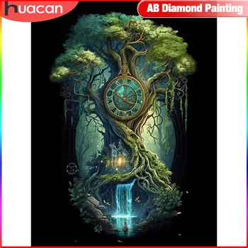 Полный комплект алмазной живописи с пейзажем ХУАКАН, Волшебное дерево, круглые мозаичные часы, 5D Декор для дома