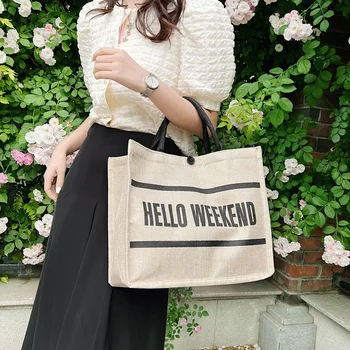 Модные простые буквы, женские льняные сумки, женская сумка для покупок через плечо