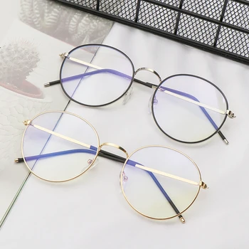 Модные круглые очки с защитой от синего света, очки для женщин, мужские очки в сверхлегкой металлической оправе, компьютерные очки, оптические очки