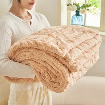 Супер мягкое и теплое одеяло из искусственного меха кролика, толстое двухслойное плюшевое одеяло для кроватей