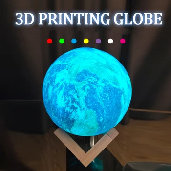 3D Печать Земной Шар Карта мира с подставкой 16 цветных ламп Домашний Офис Декор рабочего стола География Обучающая Игрушка Бизнес Подарок