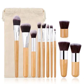 11 Кистей для макияжа с бамбуковой ручкой и сумкой для хранения