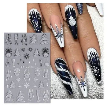 Легко наносятся мультяшные наклейки для ногтей, блестящие наклейки для ногтей, идеально стойкие ультратонкие наклейки для дизайна ногтей, Рождественский дизайн ногтей