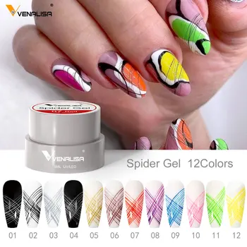 12шт * 5г Venalisa Draw Spider Gel Set Дизайн Ногтей Золотисто-Белый Цвет Soak off UV LED 3D Тиснение Щепка Черный Гель Для Рисования