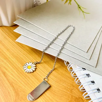Креативный букмаркер Booknook с металлическим зажимом для белой хризантемы, подвеска на серебряной цепочке, подарок для букмаркера
