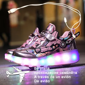 3 цвета, детские светящиеся кроссовки с одинарными / двойными колесами, USB-зарядка, светодиодная светящаяся обувь, обувь на роликах для мальчиков и девочек, Хорошие подарки