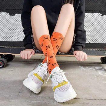 Хлопковые женские носки средней длины с буквенным принтом, Дышащие и удобные носки для бега