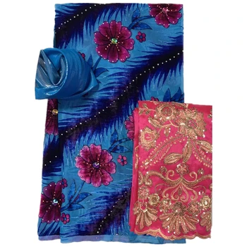 3ШТ Нигерийского кружевного бархатного шелкового материала Burnout и ткани George для женского платья 2+3.65+2 Ярдов