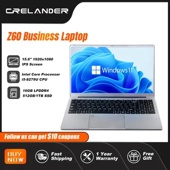 Бизнес-ноутбук CRELANDER Z60 с 15,6-дюймовым процессором Intel Core i5 8279U, 16 ГБ оперативной ПАМЯТИ, портативные ПК для геймеров с Windows 11, портативный компьютер