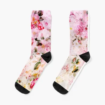 Винтажные розовые носки с пастельным акварельным цветочным рисунком, подвижные чулки, спортивные носки для мужчин и женщин