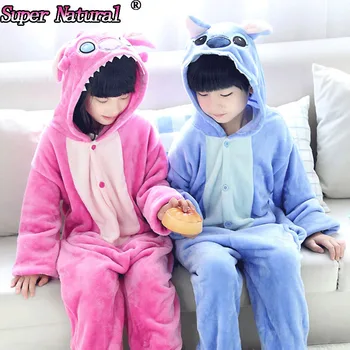 HKSNG Детские зимние мультяшные теплые Фланелевые Сине-розовые пижамы, комбинезоны, костюм для косплея, Пижама с животными, Домашняя одежда с капюшоном