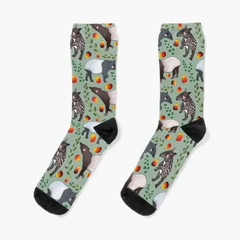 Черный тапир - Милые черно-зеленые цифровые носки с рисунком животных, зимние носки, забавные носки
