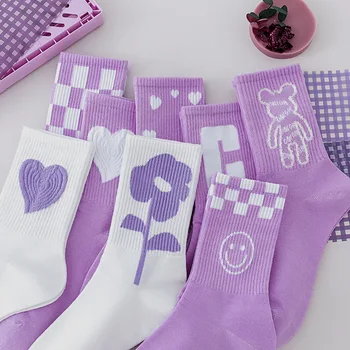 Фиолетовые/Белые Носки с цветочной Решеткой 