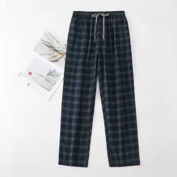 Демисезонные мужские пижамные штаны из 100% хлопка, мужские пижамы для отдыха больших размеров, брюки больших размеров, мужские повседневные домашние брюки в клетку