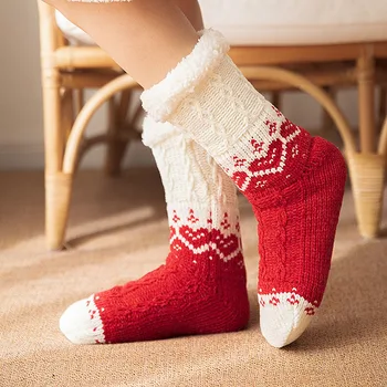 Зимние хлопчатобумажные носки Плюс утепленные удобные женские носки в полоску до середины икры, теплые чулки для сна, Рождественский подарок, Носки для домашнего ковра