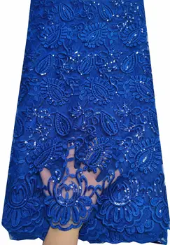 Новейшая Африканская Тюлевая Сетчатая Кружевная Ткань 5 Ярдов 2023 г. Высококачественная Нигерийская Французская Кружевная Ткань Для Свадебного Платья HTB252 Blue