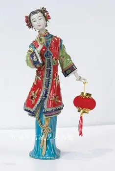 Красные фонари, классические фигурки и женская экспозиция, керамические статуэтки Shek Wan в китайском стиле, фигурка красавицы-девушки, скульптура.