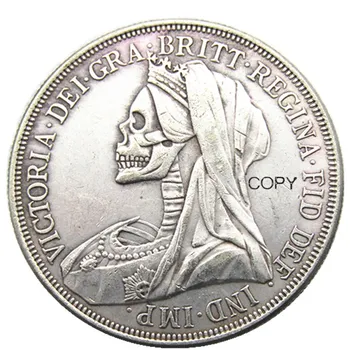Hobo1893 Корона Великобритании, королева Виктория, голова с вуалью, Посеребренная копия монеты, дизайн Черепа