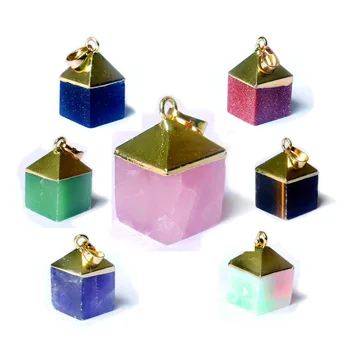 Куб Квадратной Огранки, Конусообразный Драгоценный Кристалл, Подвеска Из Камня Рэйки-Чакры (розовый кварц)