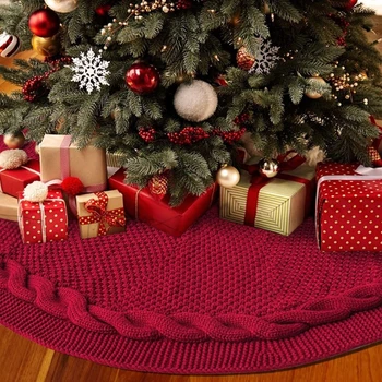 Юбка для рождественской елки, Рождественские украшения в деревенском стиле, Бордовый коврик из толстой вязки 48 дюймов для Merry JY01 22, Прямая поставка