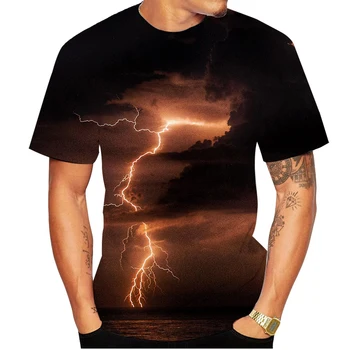 Модная мужская футболка с коротким рукавом с 3D принтом молнии, уличная одежда в стиле хип-хоп, повседневный топ Унисекс