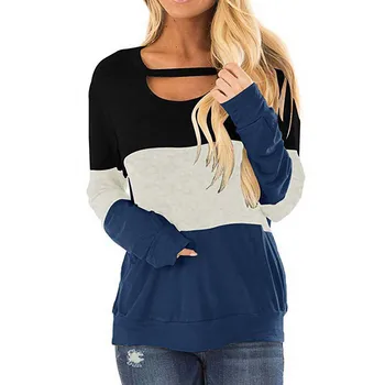 Женский свитер в тон с вырезами длинными рукавами и низким круглым вырезом, свободная футболка