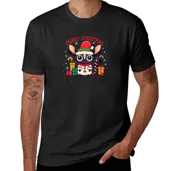симпатичный ай-ай-ай в рождественской шляпе, рождественском свитере и футболке в окружении рождественских вещей