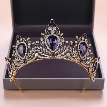 Винтажная тиара Темно-фиолетового цвета с кристаллами в стиле барокко, диадема королевы и наследной принцессы на день рождения