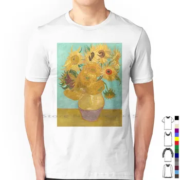 Ваза с Двенадцатью Подсолнухами от Винсента Ван Гога 1889 Футболка из 100% хлопка Vangogh Vincent Van Gogh Vintage 12 Twelve Sunflowers