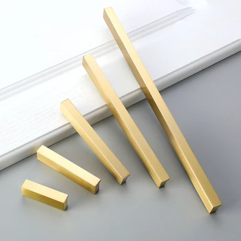 Современная минималистичная I-образная ручка из цельной латуни, Золотая Ручка дверцы шкафа, Выдвижные ящики для шкафов, Мебельные ручки, Фурнитура