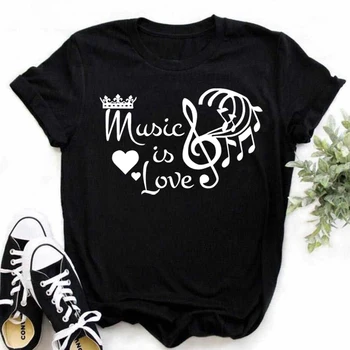 Женская футболка с принтом Музыкальной ноты из мультфильма, Мода 90-х, Одежда с принтом в Корейском стиле, Женские Футболки, Топы, Женская футболка, Женская футболка