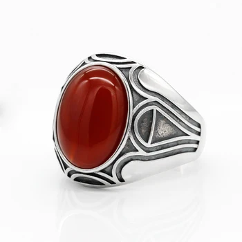 Турецкое мужское кольцо с красным агатом, серебро 925 пробы, натуральный драгоценный камень, Винтажные Тайские серебряные украшения для мужчин, подарок для женщин